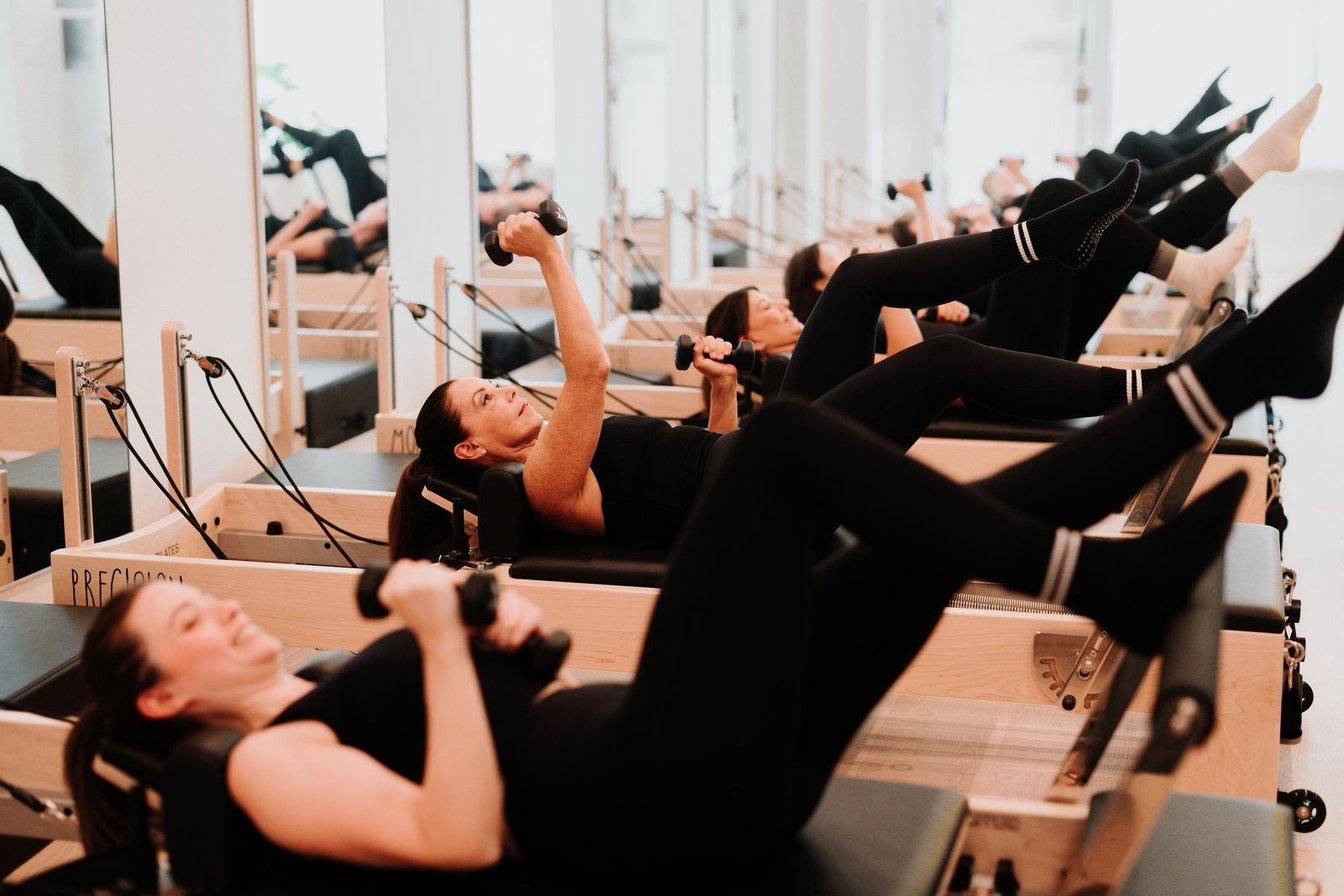 A full reformer class in motion at YA FIT Pilates Tarzana